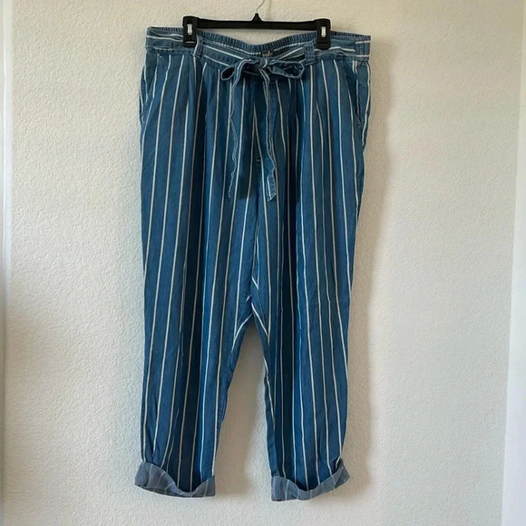 New York & Company | Vertical Stripe Pull On Ankle Pants | Blue & White | Sz XL - Picture 1 of 9